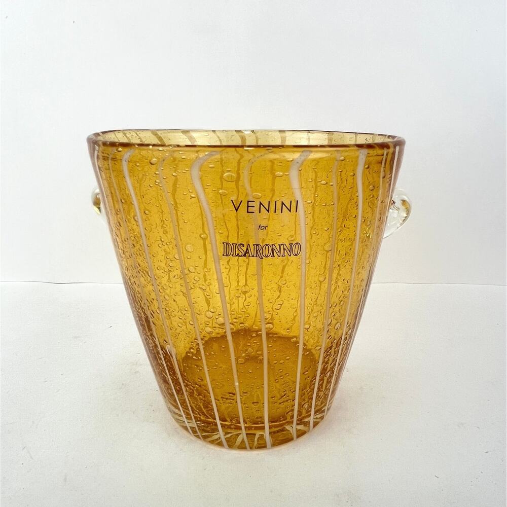 Venini For Disaronno Small Amber Ice Bucket Mid Century Art Glass
